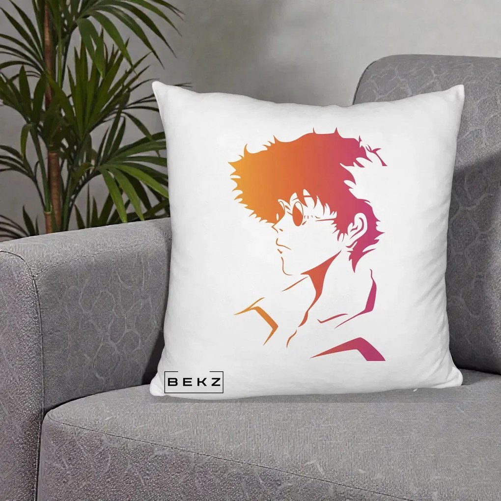 Perna Decorativa Cowboy Bebop Spike Silueta Gradient, 40x40 cm, Alb Pufos, Husa Detasabila, Perna Inclusa, BEKZ®