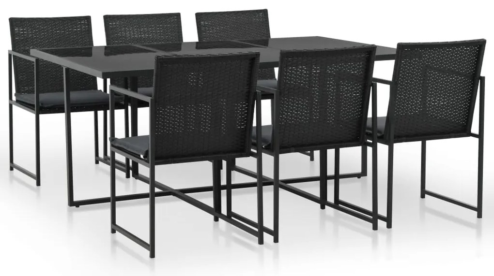 vidaXL Set mobilier de exterior cu perne, 7 piese, negru, poliratan