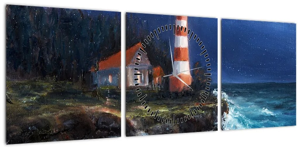 Tablou - Far pe malul oceanului, aquarelă (cu ceas) (90x30 cm)