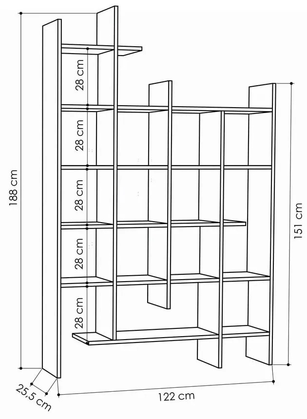 Bibliotecă în culoare naturală cu aspect de lemn de stejar 122x188 cm Manco – Kalune Design