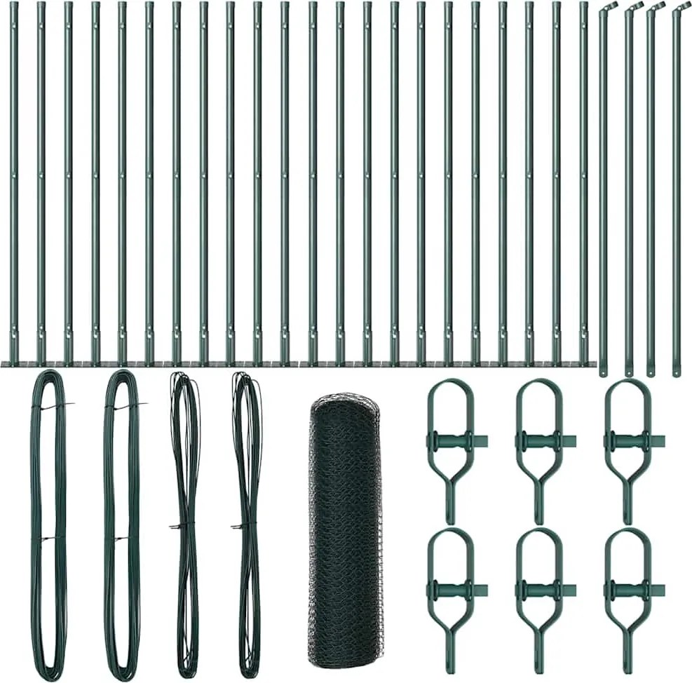 vidaXL Stâlp de gard. Verde 50 x 0,4 m (plasă de 13 mm) Oțel și PVC