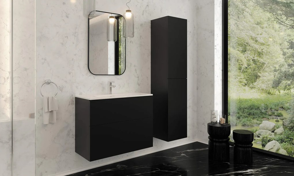 Dulap baie suspendat 80x60x38.5cm pentru lavoar, negru mat, MDF, Deante Prizma Negru mat, 800x600x385 mm