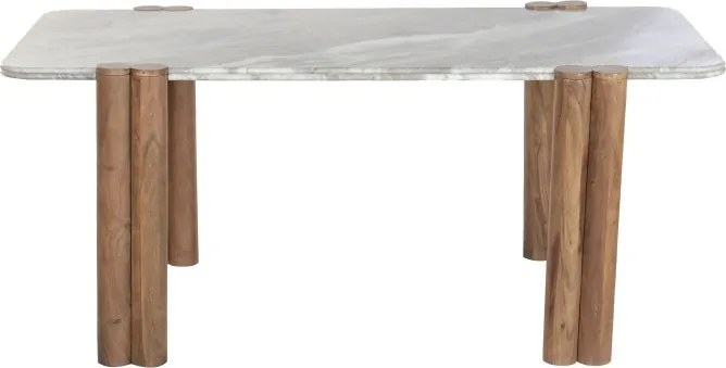 Masă dining din lemn masiv de mango cu blat din marmură gri, 180X100X76 cm, „Zenith"