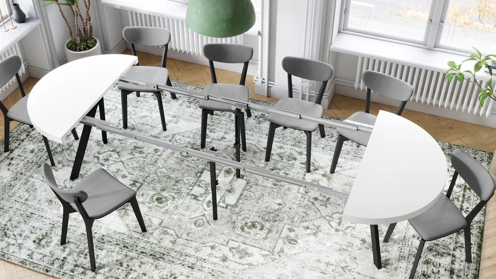 Mazzoni VITO Alb Mat/picioare negre - MASĂ MARE ROTUNDĂ Ø110 EXTENSIBILĂ PÂNĂ LA 310 cm CU PICIOARE "Y" LOFT/INDUSTRIALĂ