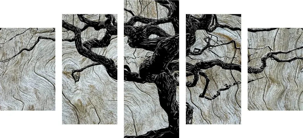 Tablou 5-piese copacul abstract pe lemn