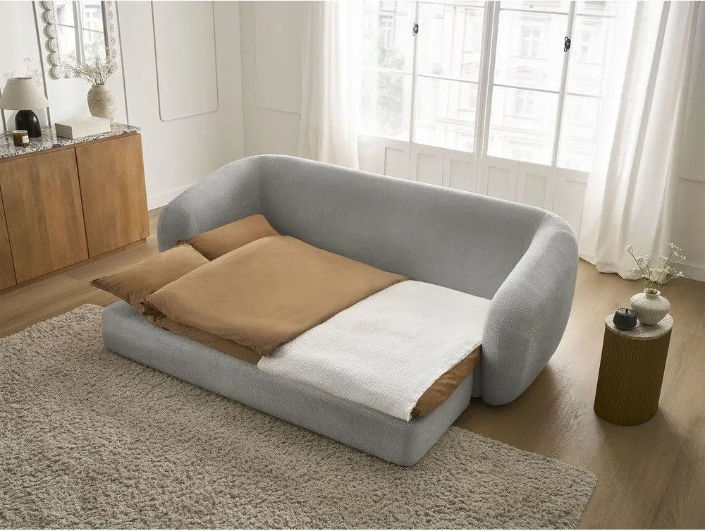 Canapea gri deschis extensibilă cu tapițerie din chenille 228 cm Neyo – Bobochic Paris