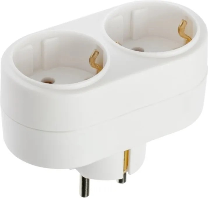 Adaptor dublu GTV pentru priză, 1 la 2 prize Schuko, alb Alb, 3600 W