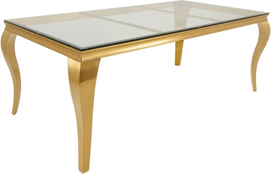 Masa dining, Lemn de Tec, Sticla, Otel Auriu, MODERN BAROCK BARRACUDA 200cm