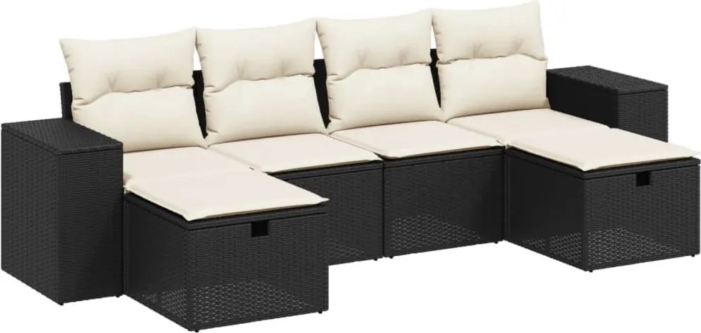 vidaXL Set mobilier de grădină cu perne, 6 piese, negru, poliratan