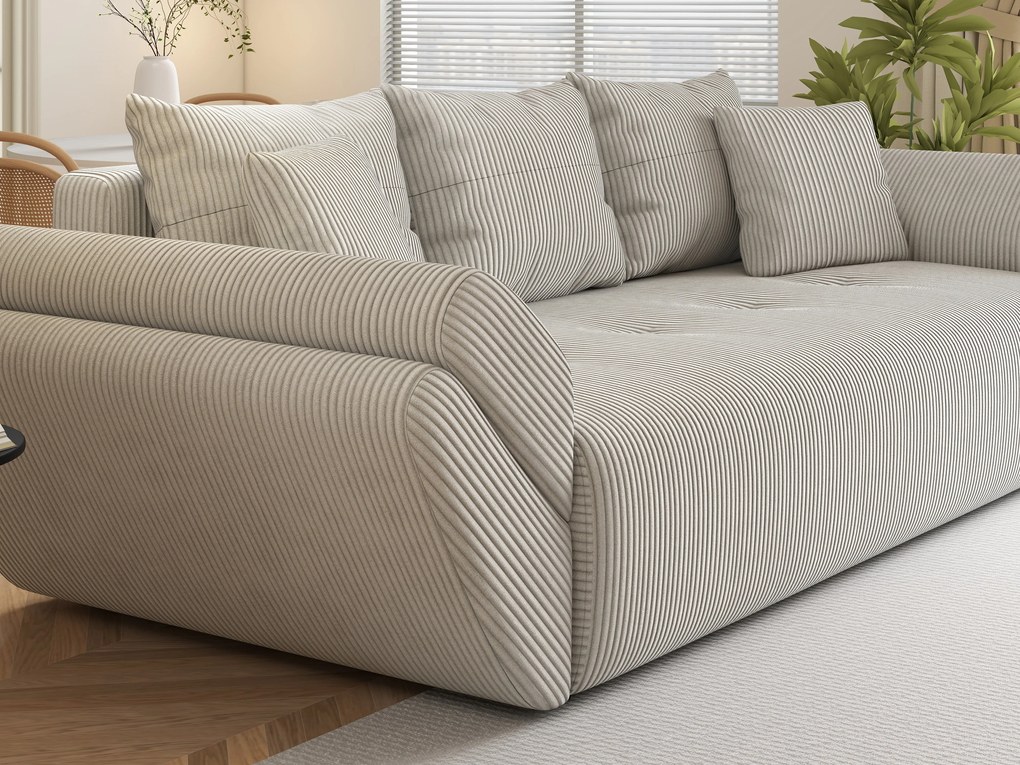 Canapea extensibilă dumonde cu ladă de depozitare si sezut confortabil din spuma high-density, Berlin Zoom Crem 250x100 cm