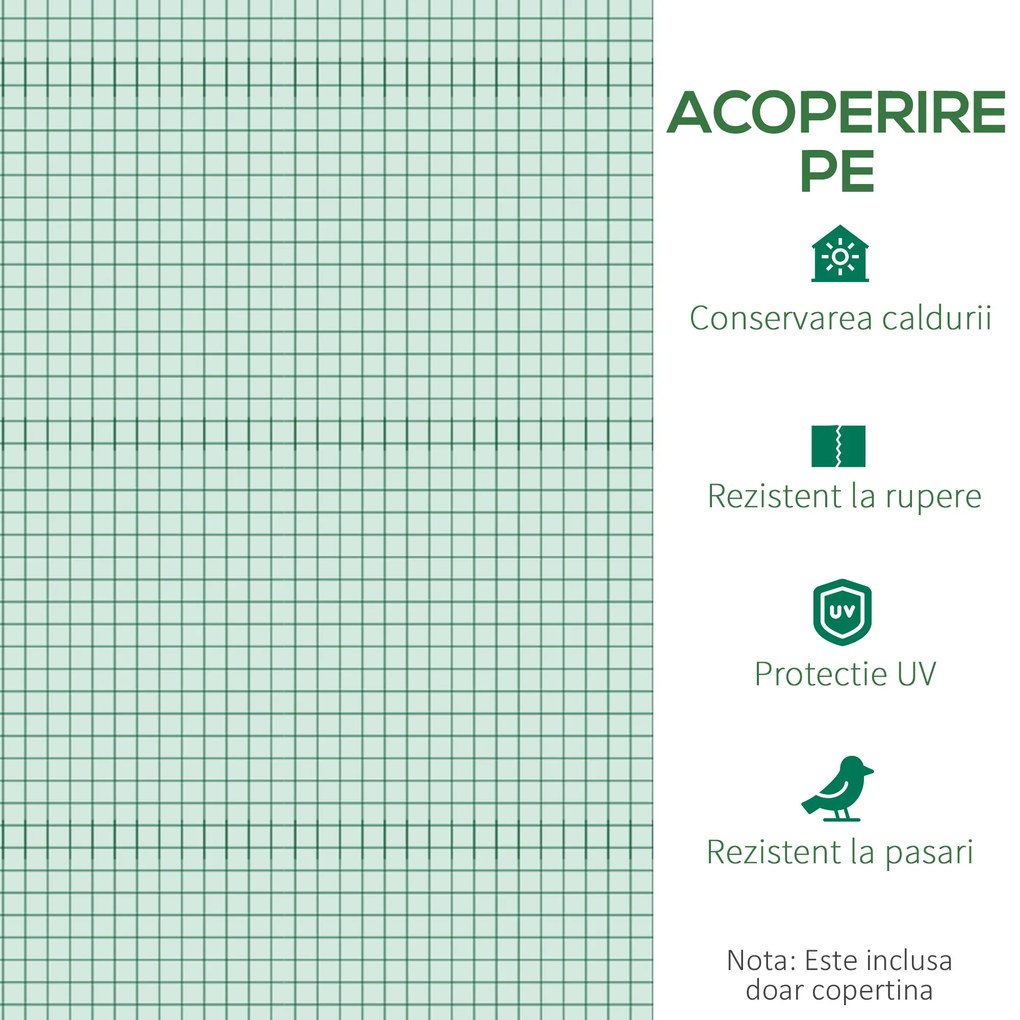 Învelitoare pentru seră Outsunny PE cu 12 ferestre, ușă rulabilă și margini îngropate, 3x2x2 m, de culoare verde | Aosom Romania