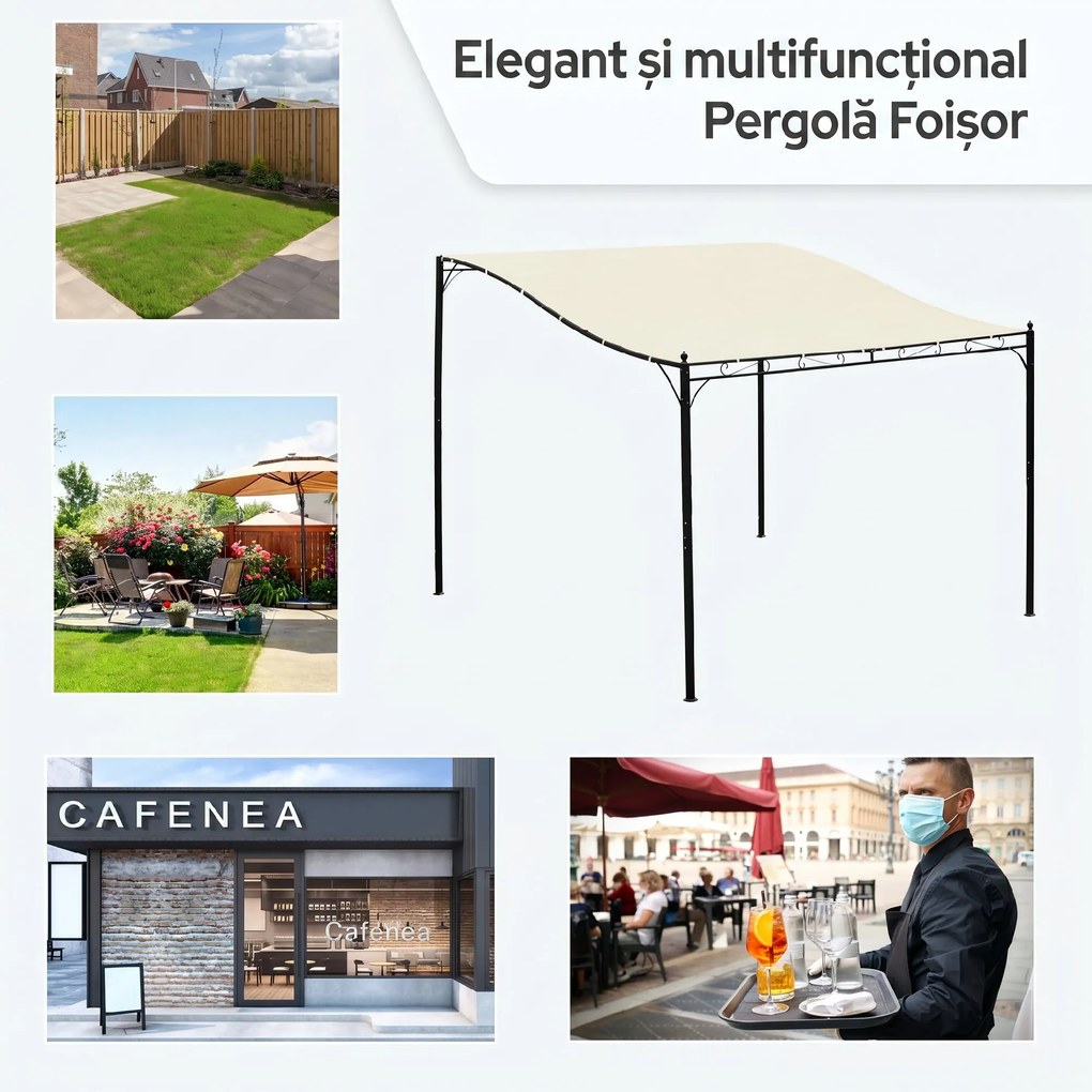 Outsunny Pavilion cu Perdea Parasolară și Prelată Impermeabilă din Poliester, Ideal pentru Grădină, Crem, 297x297cm | Aosom Romania
