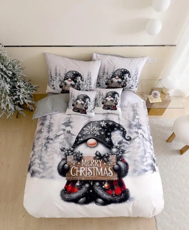 Lenjerie de pat din microflanel 3D JOLLY GNOME alb + husa pentru pernuta 40 x 50 cm gratuita Dimensiune lenjerie de pat: 70 x 90 cm | 140 x 200 cm