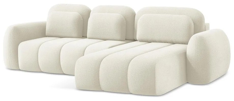 Colțar bej extensibil/cu spațiu de depozitare cu tapițerie din țesătură bouclé (cu colț pe partea dreaptă/cu șezlong) Pele – Makamii