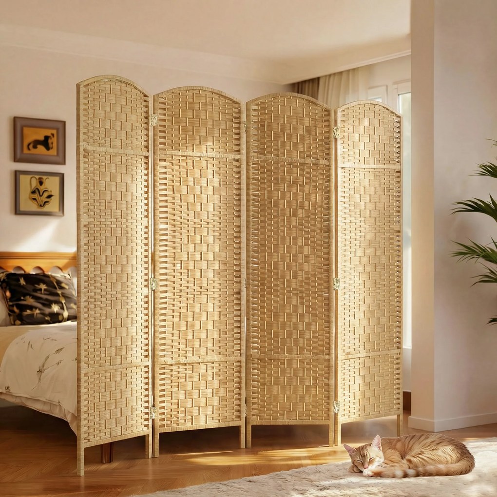 HOMCOM Paravan 4 Panouri Pliabile Per Interni Împletit 180x180cm | Aosom Romania