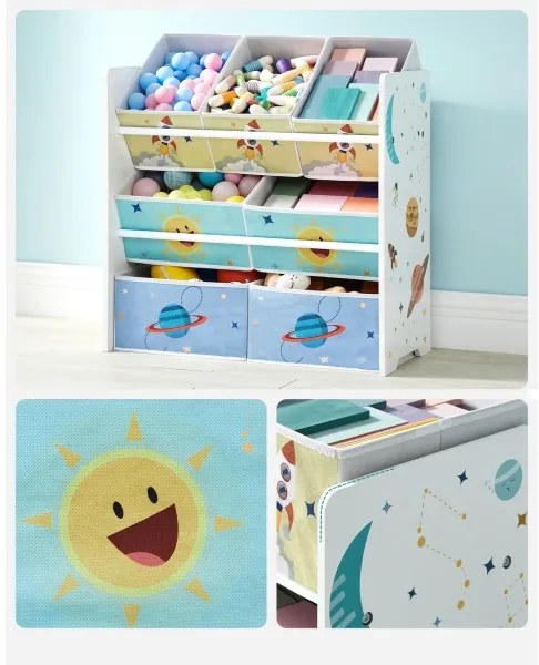 Raft depozitare copii ANET cu cutii textile albastru/alb