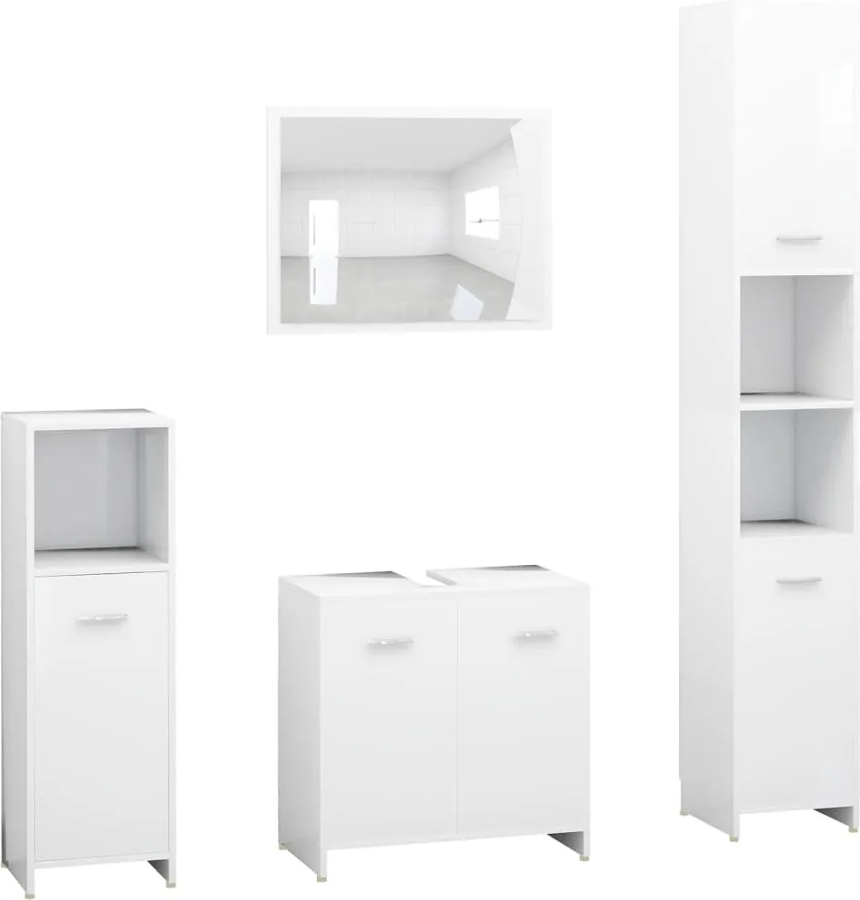 vidaXL Set mobilier de baie, 4 piese, alb, lemn prelucrat