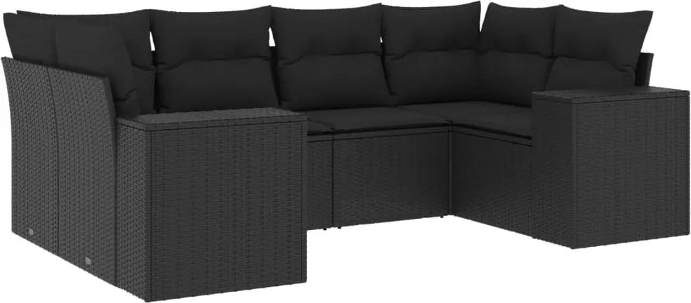 vidaXL Set mobilier de grădină cu perne, 6 piese, negru, poliratan