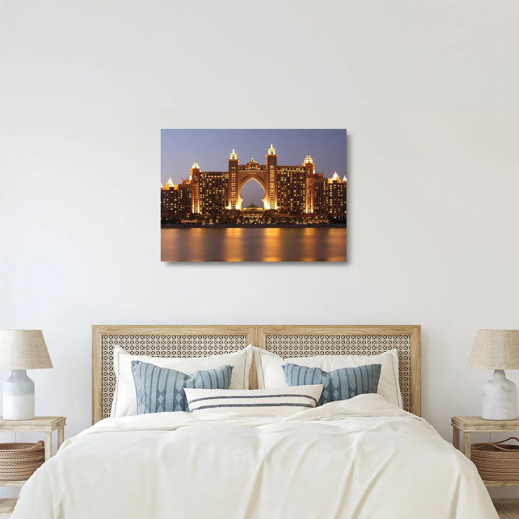 Tablou pe sticlă construcției în Dubai (70x50 cm)