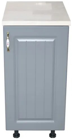 Corp inferior cu 1 Usa Zebra, Alb/MDF Gri, si blat Travertin 40 x 85 x 60