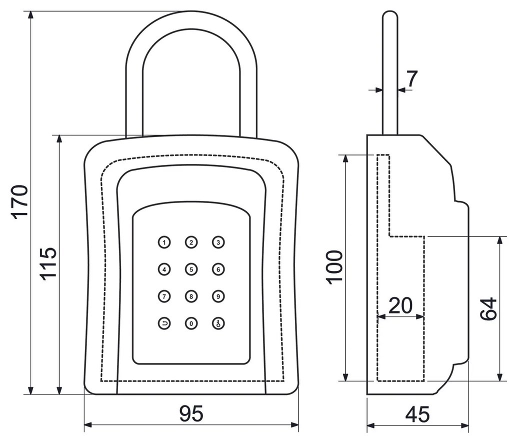 Cutie de securitate din oțel KB.E2 negru, 9,5 x 17 x 4,5 cm