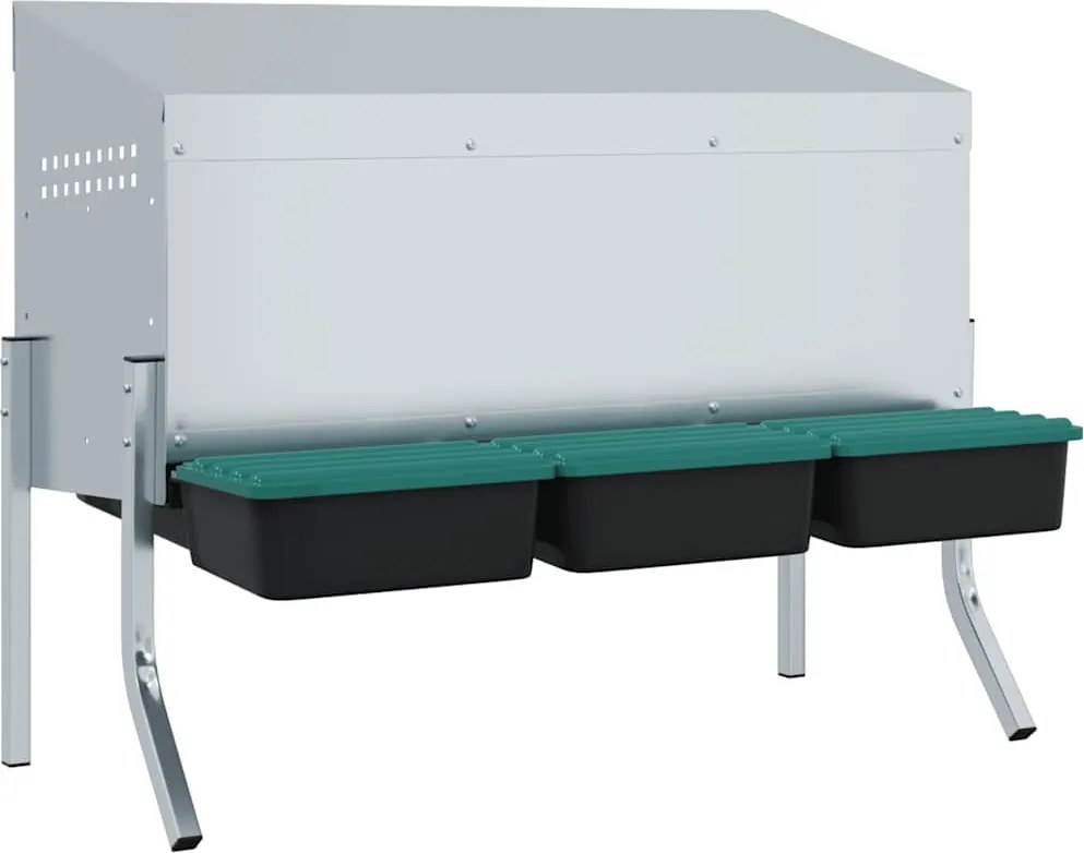 vidaXL Cuib pentru găini cu 3 compartimente și picioare, oțel galvanizat