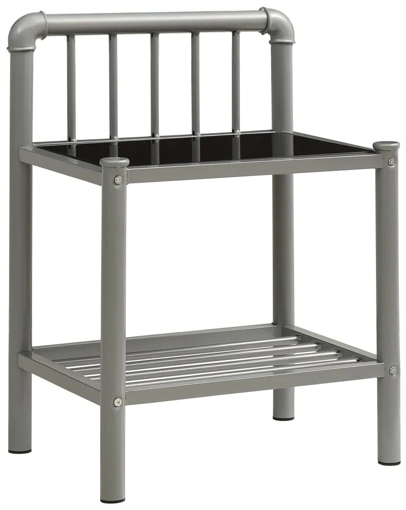 325097 vidaXL Noptieră, gri și negru, 45x34,5x62,5 cm, metal și sticlă