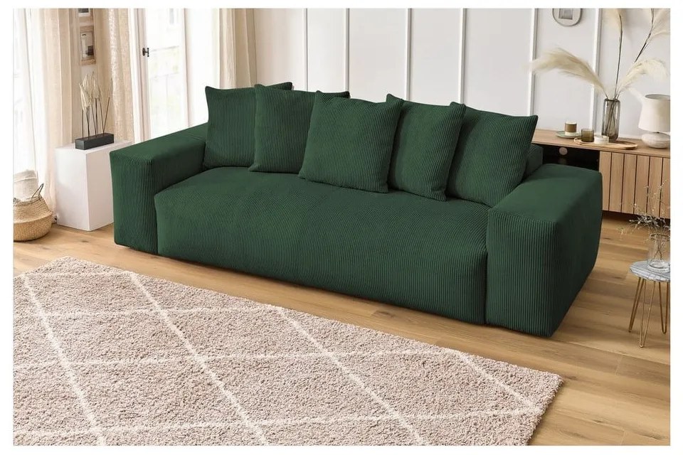 Canapea verde cu tapițerie din catifea reiată 280 cm Voltaire – Bobochic Paris