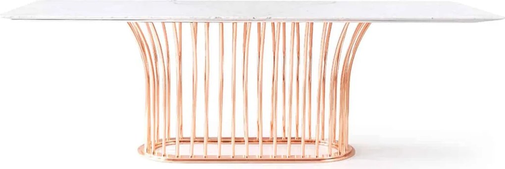Masă lemn masiv Dining Anette Cadru metalic Rose-Gold, 100 × 240 × 75 cm - Lemn