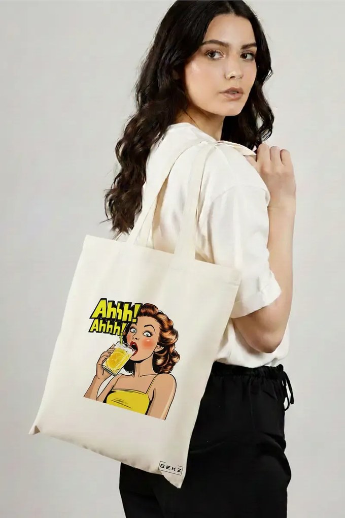 Sacosa de Panza pentru Cumparaturi, Geanta Tote, model Sip and Style 3 38 x 34.5 cm, Alba, BEKZ®
