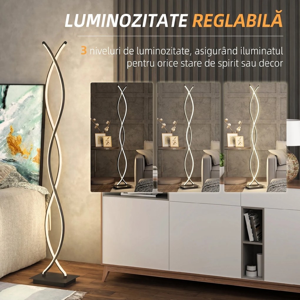 HOMCOM Lampă de Podea LED cu Spirală Dublă, Negru | Aosom Romania