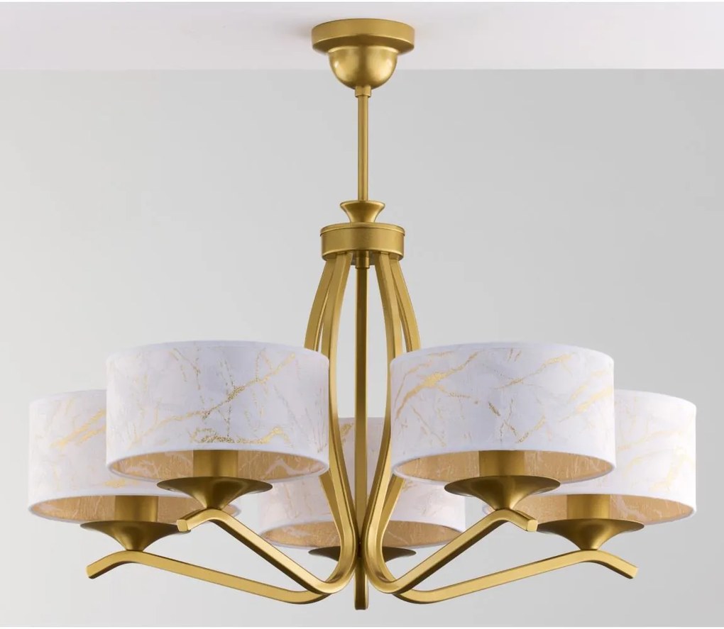 Jupiter 2110 - Lustră pe tijă KASZMIR 5xE27/15W/230V alb/auriu/decor marmură