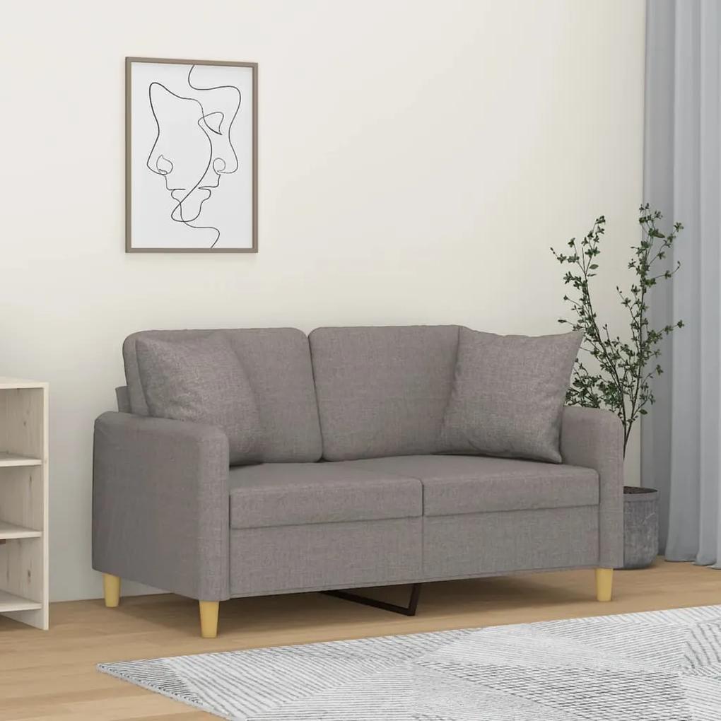 Canapea cu 2 locuri cu pernute, gri taupe, 120 cm, textil