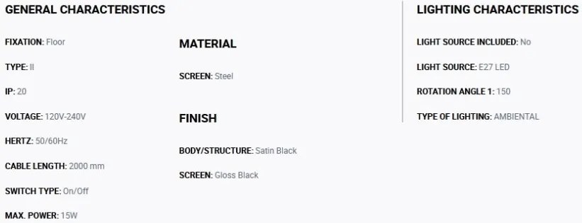 Lampadar de podea metal TATAWIN negru