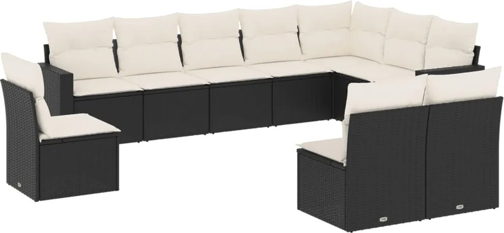 vidaXL Set canapele de grădină cu perne, 10 piese, negru, poliratan