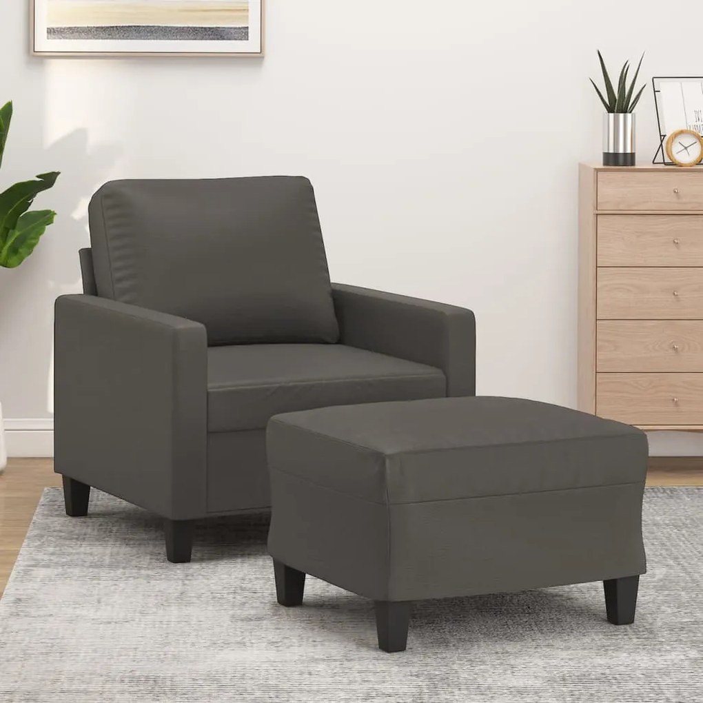3153350 vidaXL Fotoliu canapea cu taburet, gri, 60 cm, piele ecologică