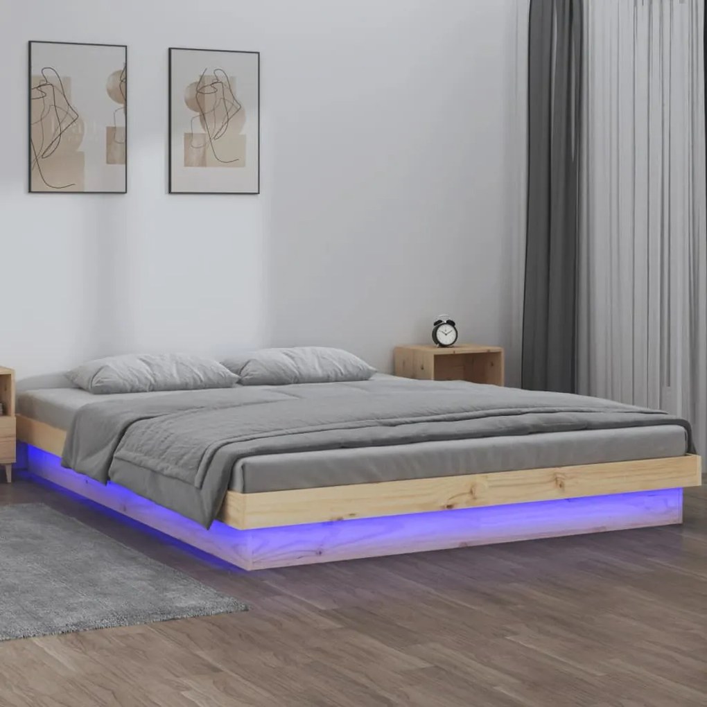 820007 vidaXL Cadru de pat cu LED mic dublu, 120x190 cm, lemn masiv