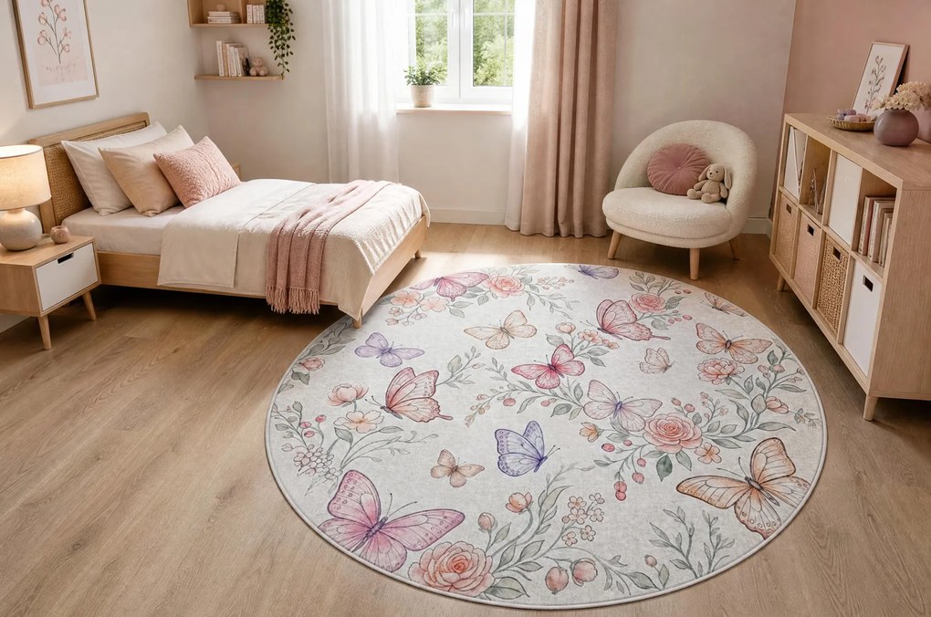 BAMBINO 61450 cerc covor lavabil Fluturi pentru copii anti-alunecare - cremă / roz