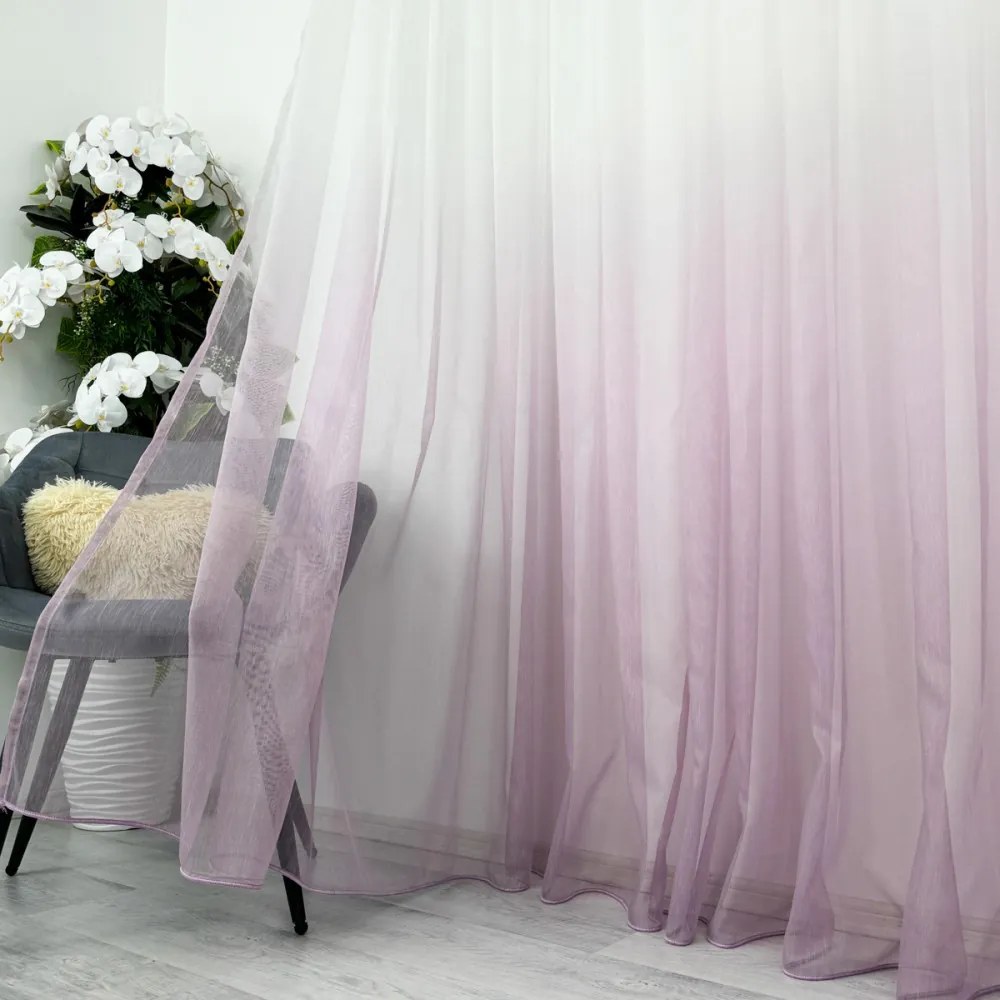 Set 2 bucati Perdea in Degrade din Fibra de Bambus Alb cu Lila 1.4m latime x 2.5m inaltime cu rejansa pentru sina