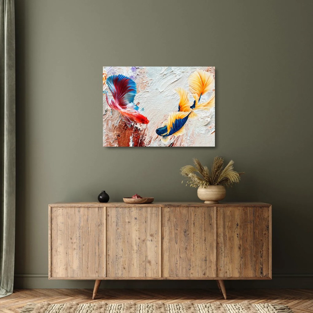 Tablou pe sticlă - Pești războinci (70x50 cm)