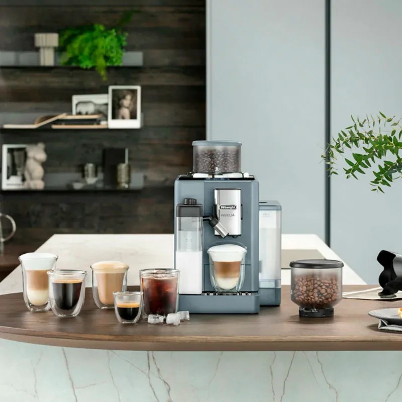 Espressor automat DeLonghi Rivelia Pebble Grey EXAM440.55.G, 1450W, 19 bar, 1.4l, Touchscreen TFT, Twin Shot, Boabe de Cafea, 17 bauturi, Gri