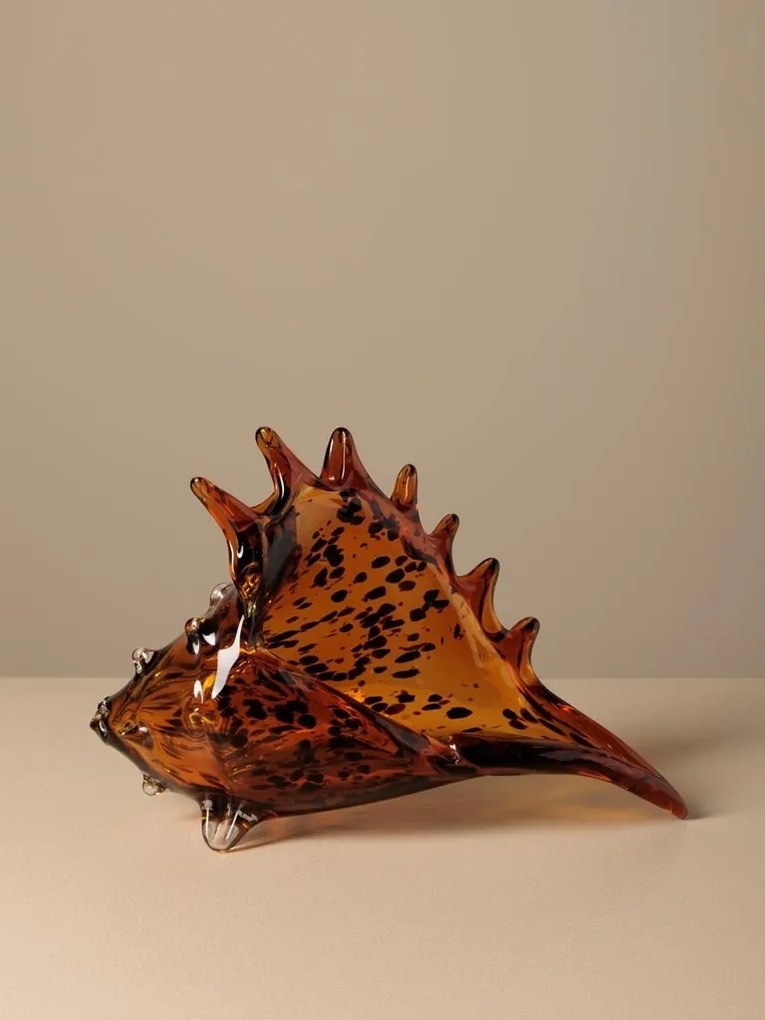 Decoratiune de masa, din sticla, in forma de scoica, H18cm, Leopard