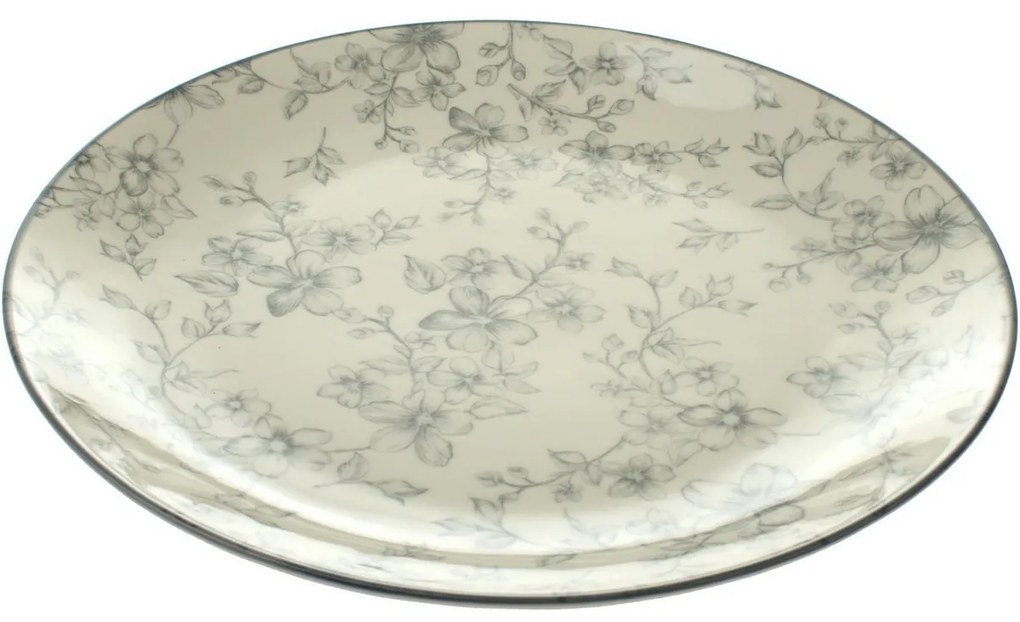 Set de 6 farfurii plate Flori delicate 26 cm,gri