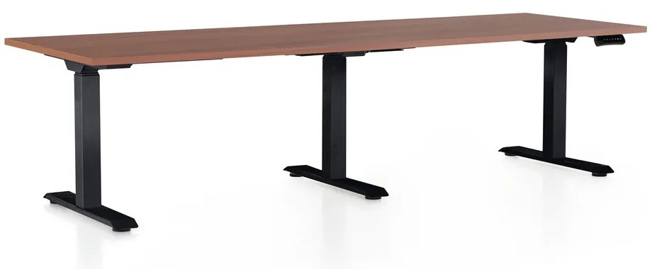 Masa inaltime reglabila OfficeTech Long, 240 x 80 cm, bază neagră, nuca