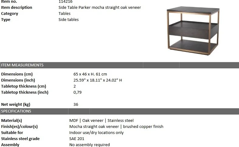 Masuta laterala cu sertar design elegant LUX Parker 114216 HZ