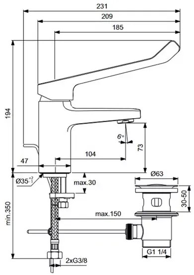 Baterie lavoar cu monocomanda si ventil Ideal Standard Ceraplan