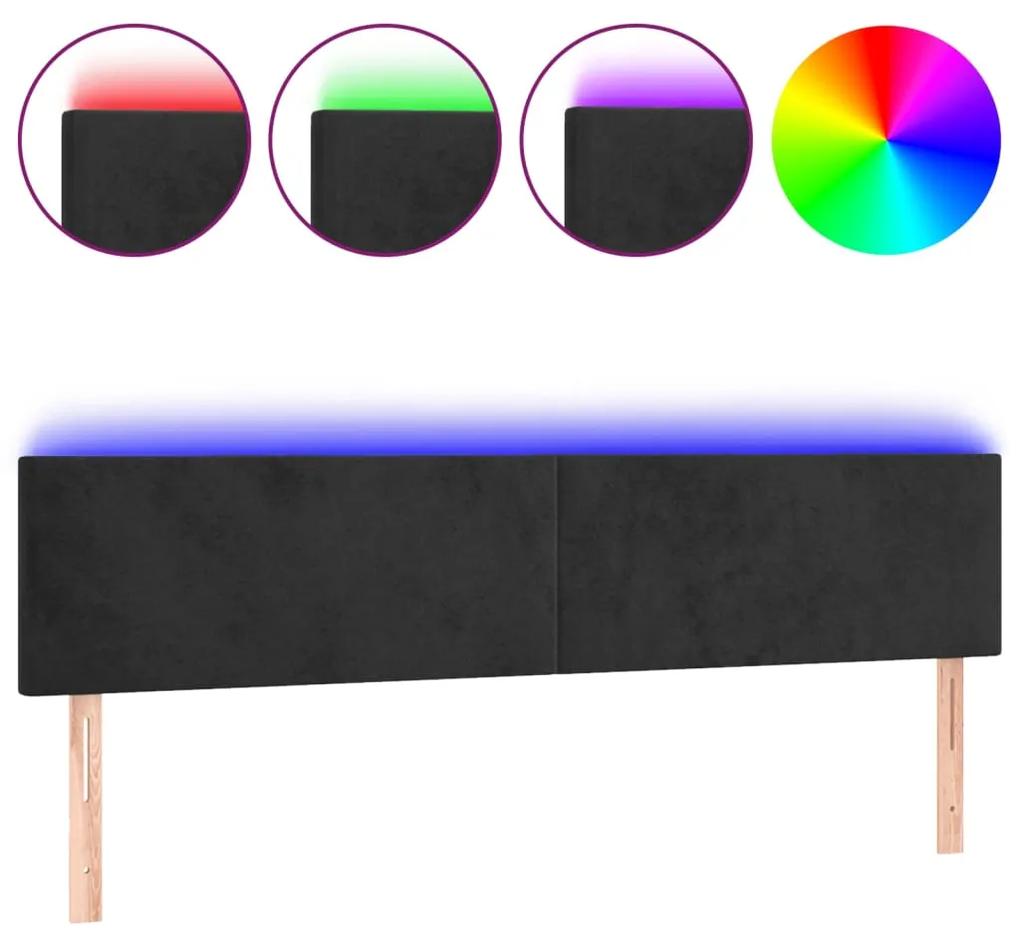 Tablie de pat cu LED, negru, 200x5x78 88 cm, catifea 1, Negru, 200 x 5 x 78 88 cm