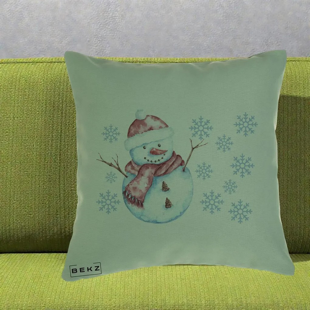 Perna Decorativa Om de Zapada Rosu cu Fulgi, 40x40 cm, Verde, Husa Detasabila, Perna Inclusa, BEKZ®