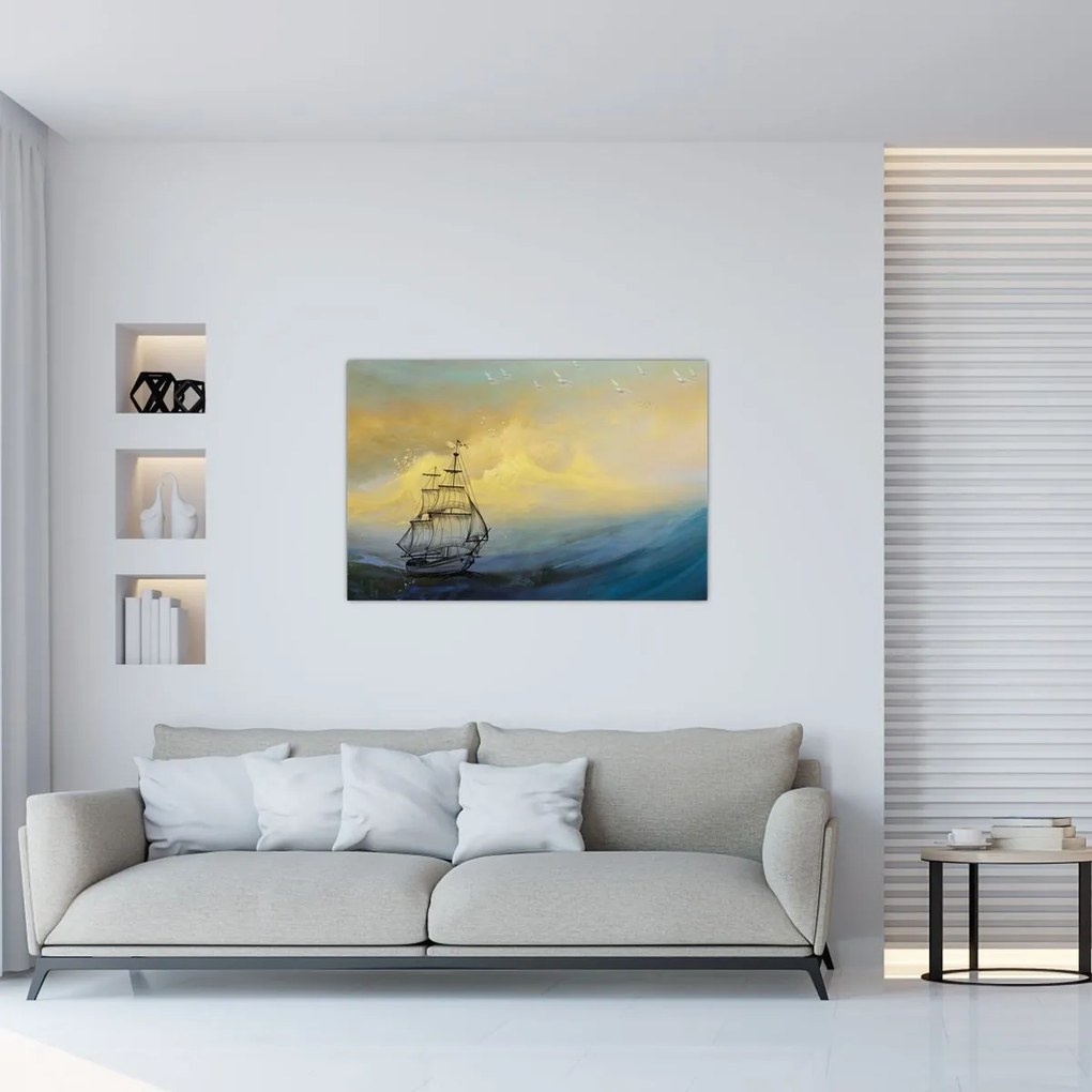 Tablou - Pictură barcă pe mare (90x60 cm)
