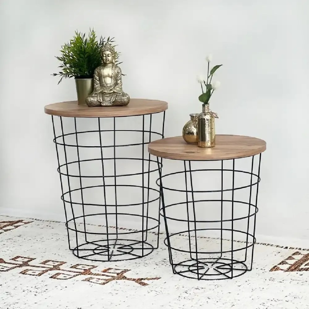 Set 2 masute de cafea tip cos Ioana Homs 54 x 45 cm, negru-nuc